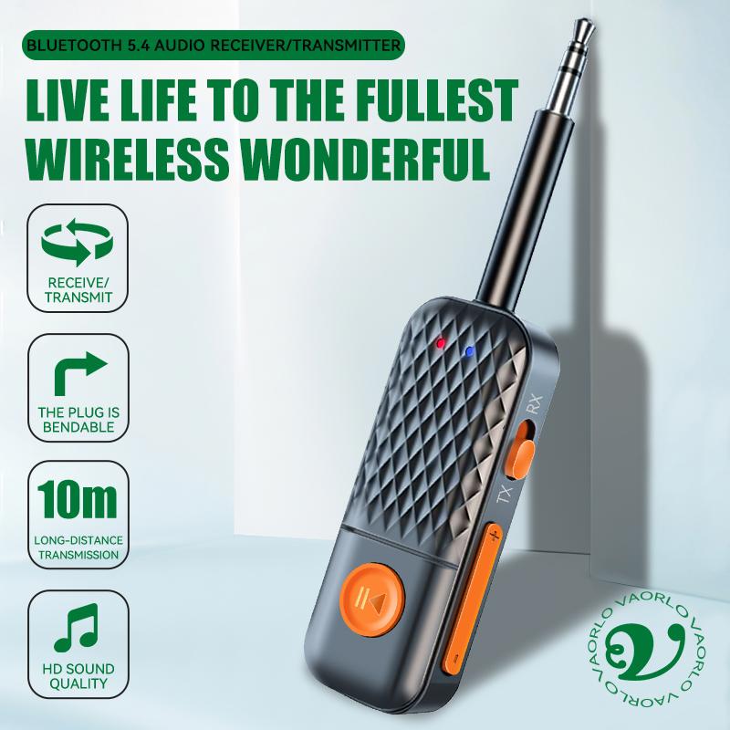2 In 1 Bluetooth 5.4 Audio Transmitter Receiver 3.5mm AUX Jack Airplane Wireless Adapter Mic For TV Car Kit Speaker PC Headphone