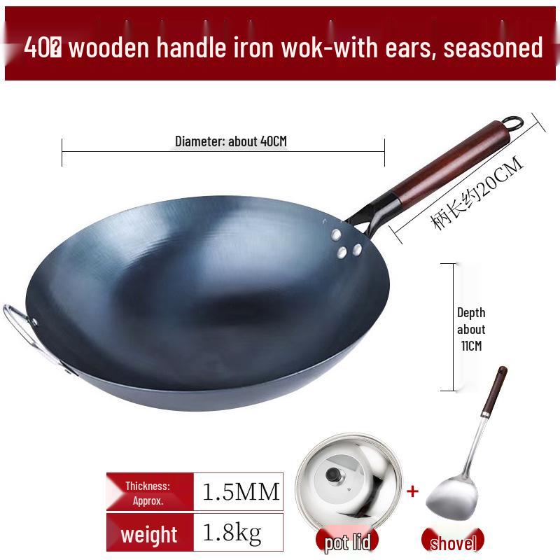 Zungenspitzen-Eisen-Pfanne – Runder Boden, Geschmiedete Unbeschichtete Antihaftpfanne für den Haushaltsgebrauch