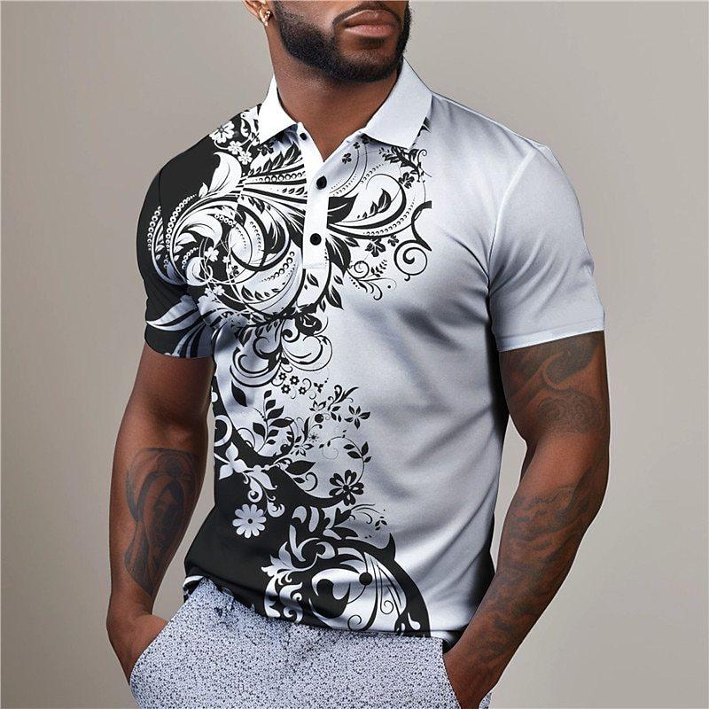 

Мужская удобная рубашка поло с минималистичным цветочным узором и 3D цифровой печатью 6XL