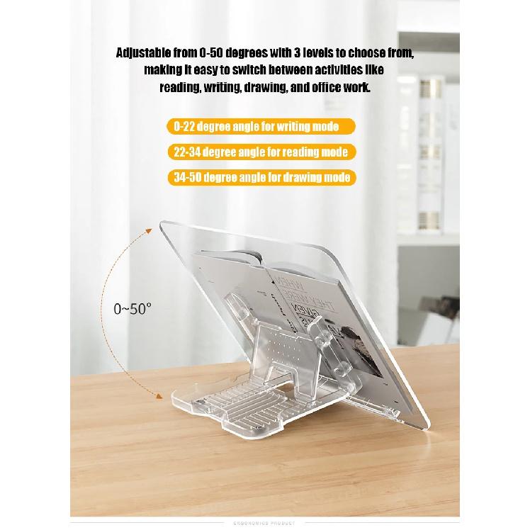 HKYC Transparent Book Stand with 13 Adjustable Height Portable Cookbook Holder Reading Bookstand for Laptop Tablet Macbook iPad