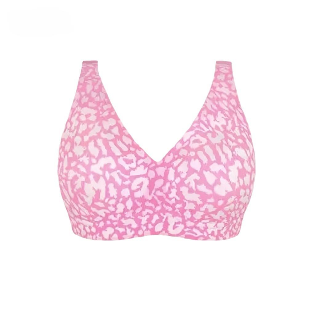 Coppa Gelatina Stampa Leopardo Scollatura a V Profonda Senza Cuciture Senza Ferretto Taglie Forti Comfort Intimo per Donne Uso Quotidiano