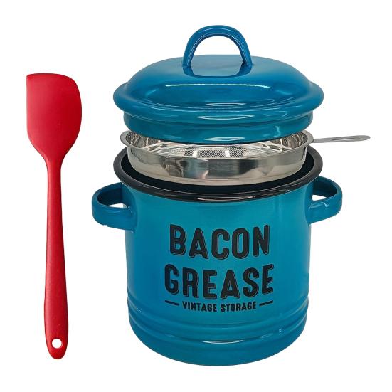 

Yousheng Bacon Grease Container with Strainer Scraper 46oz Ceramic Grease Saver 46oz Retro Lard Pot Cooking Up Fat Catcher синий