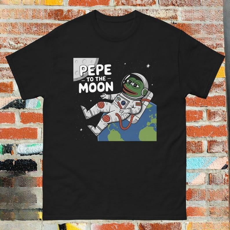 PEPE Frog To The Moon T-Shirt Adult Unisex Gifts for Meme Lovers Fans Internet Culture Enthusiasts Day Summer Casual Cotton Tees