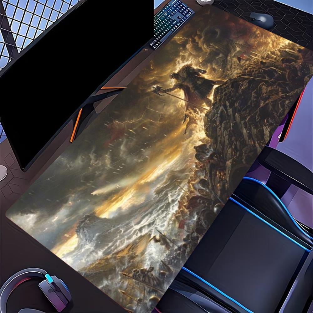 Goldbraun Großes Gaming-Mauspad XXL Battle Knight Schreibtischunterlage Rutschfeste Gummi-Spielmausmatte Computer-Tastaturmatten Gamer