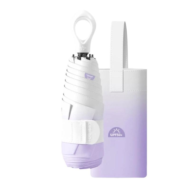 Mini Folding Travel Umbrellas with Rings Handle and Storage Bag Gradients Color UVs Protections Lightweights Portable