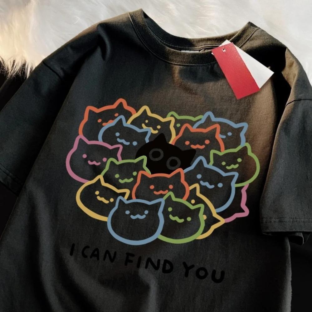 I Can Find You Funny Cat Print T-shirt Women Fashion T-shirt Summer T-shirt Clothing Fashion Casual Tops Y2K Top Fashion Summer  Y2K Fashion 4XL