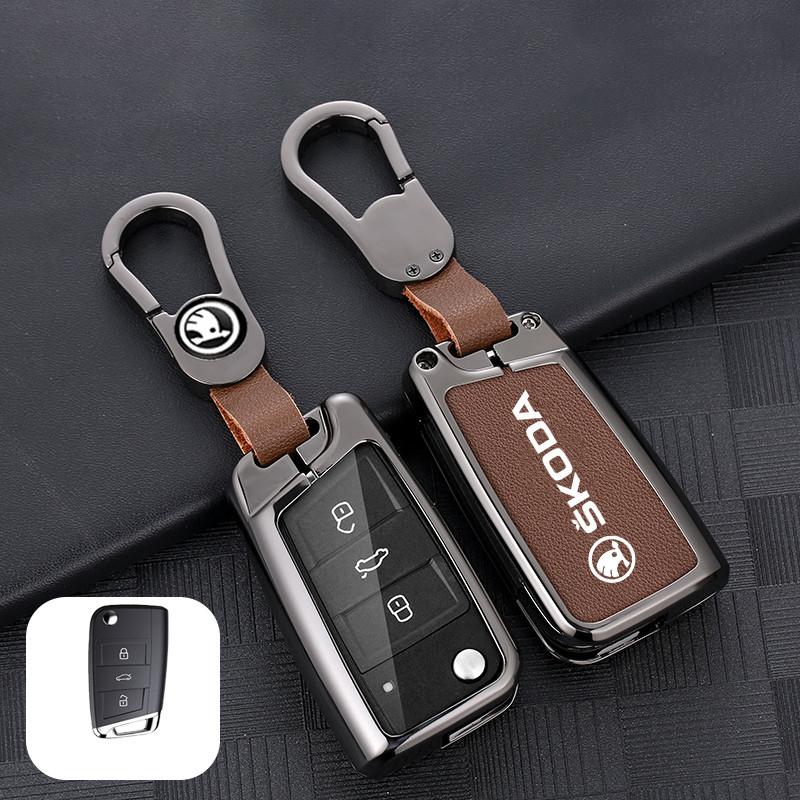 dclaq2 Zinc Alloy Car Key Fob Case Bag For Skoda Octavia A5 A7 Superb Kodiaq Fabia Karoq 2020 2021 Protector Shell Keychain Accessories