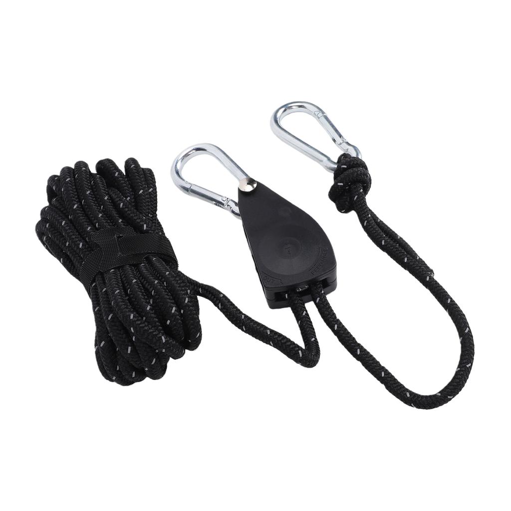Camping Flaschenzug Seil Verstellbar Reflektierend Abspannleine Zelt Plane Abspannleine mit Metallflaschenzug 5 Meter Seil Schwarz