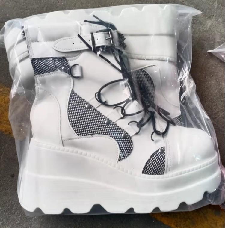 Fashion Designer Gothic Womens Shoes Rear Zipper High Boots Mid-calf Boots for Women High Platform Wedges Boots 2025 Autumn Winter Botas