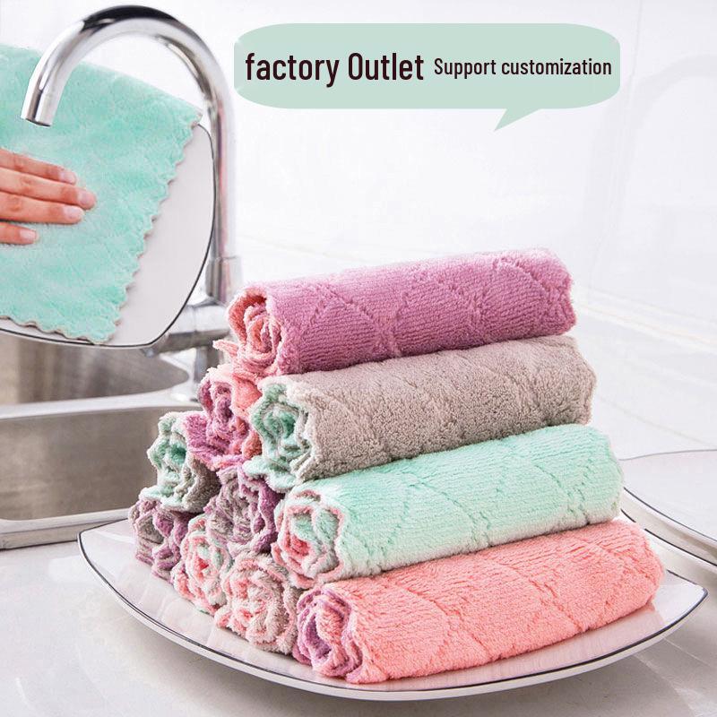 Oil-Repellent Coral Fleece Dishcloth: Lint-Free, Absorbent, Durable, Easy-to-Wash Kitchen Essential 14x21 Bulk