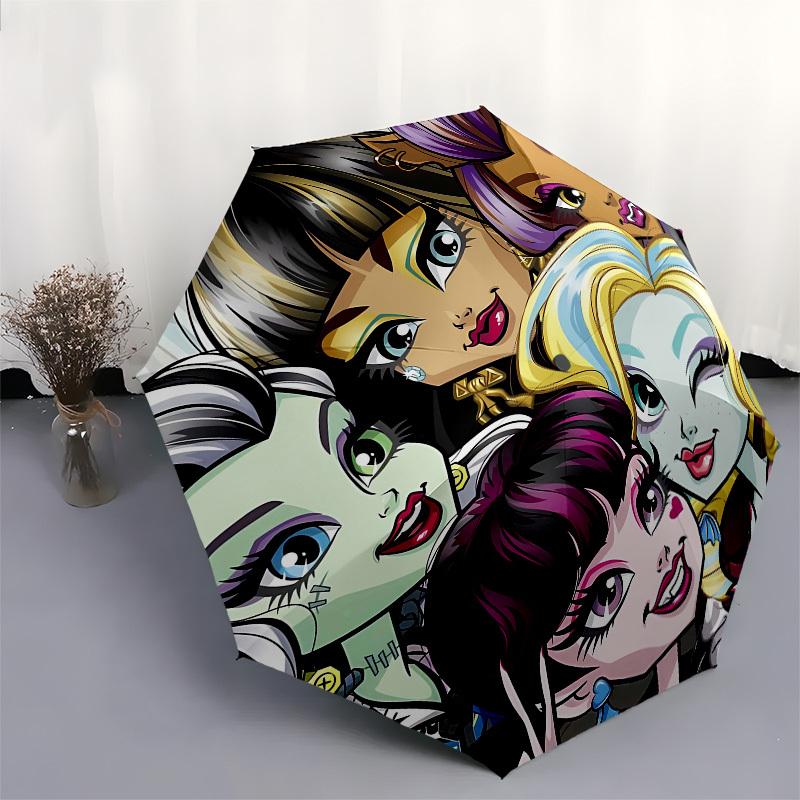 Monster High, Characters Automatic Opening and Closing, 8 Rib Structure Portable Umbrella, Suitable for Men and Women In All Seasons  Perfec