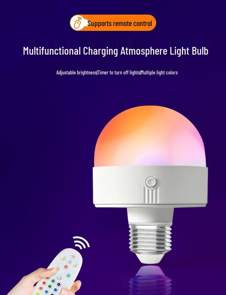 Rechargeable E27 Wireless Wall/Table Lamp with RGB & Three-Color Bulb, Remote & Touch Control