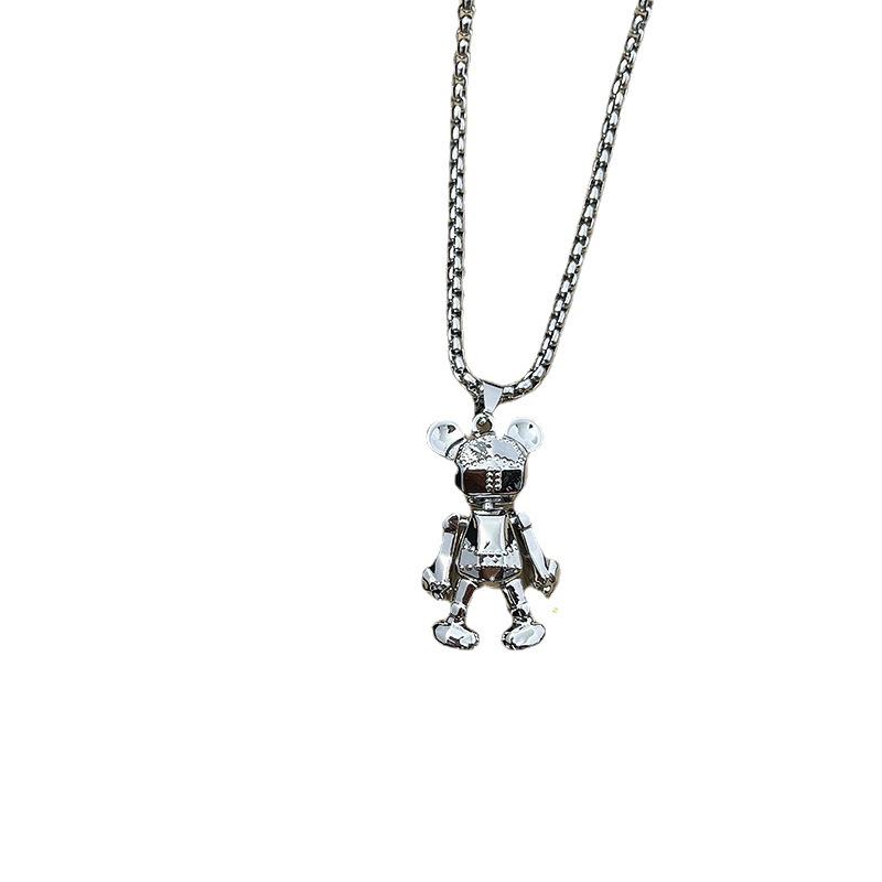 Adjustable Bear Necklace: Men's Trendy Hip Hop Punk Sweater Chain, Versatile Pendant Accessories for Couples
