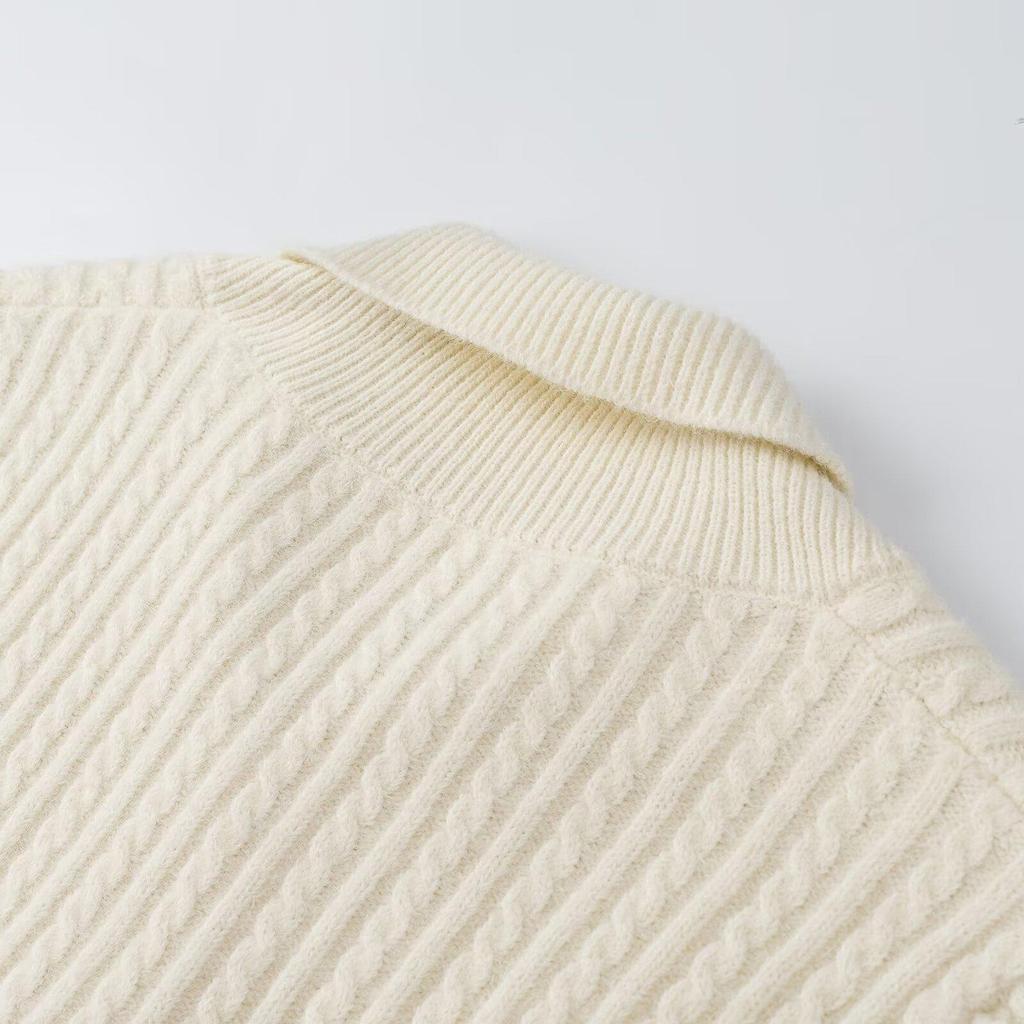 Women's 2026 Summer Knit Polo Sweater with Long Sleeves and Buttons
