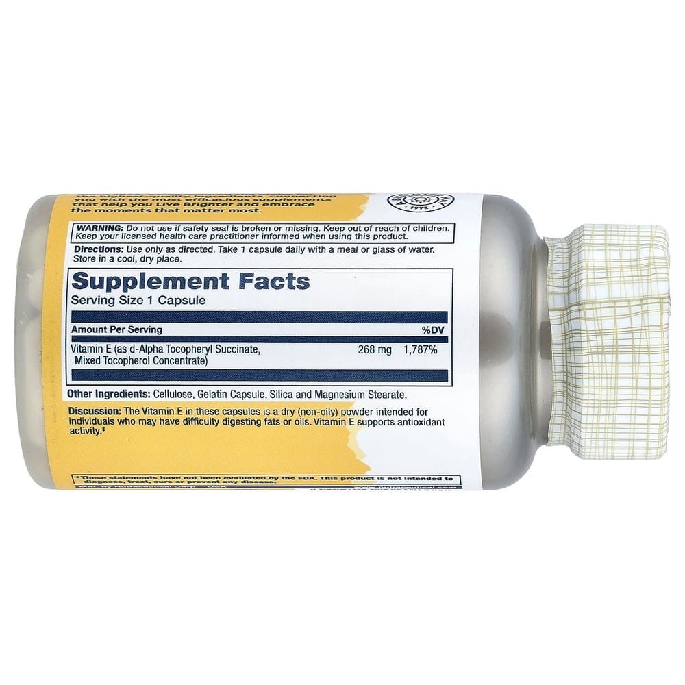 Solaray Dry Form Vitamin E 268mg 50 Capsules