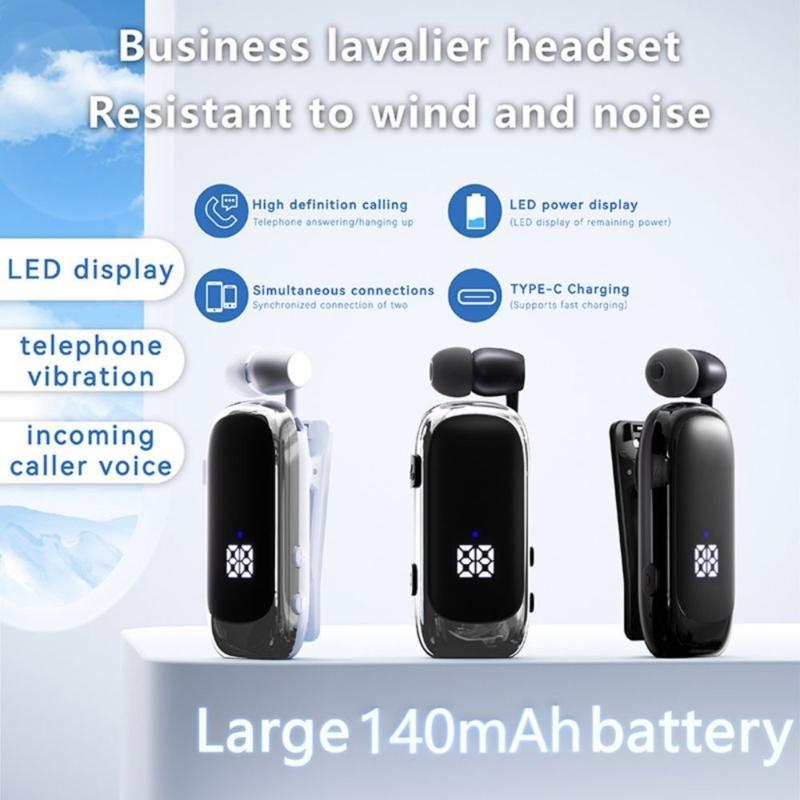 Lavalier Business Bluetooth-compatible Earphone Wireless Calling Talk Music Time LED Digital Display Headphone For Car