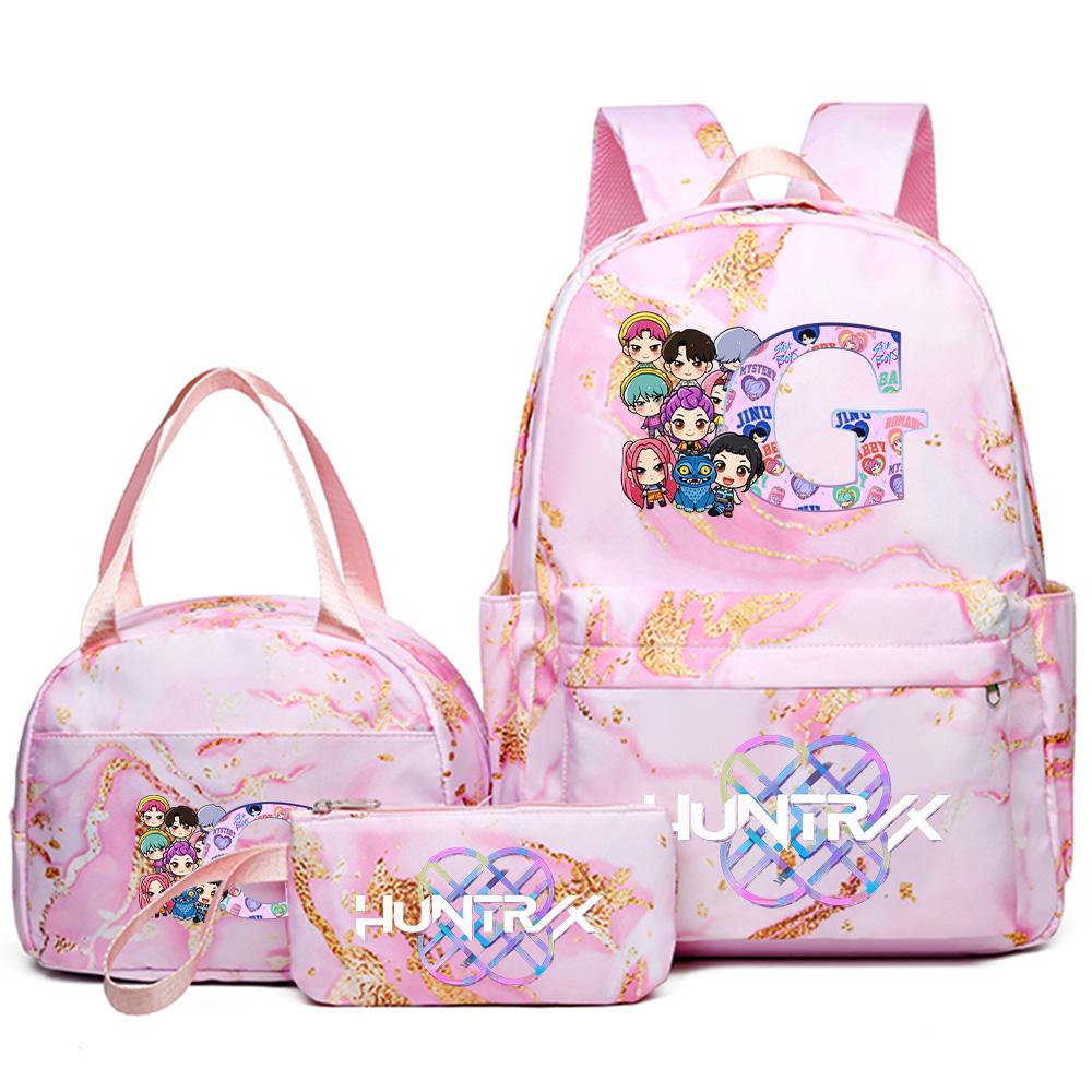 3Pcs/set 26 English Letter Kpop Printed Backpack Handbag Pencil Case for Teenager Student Girl Boy Bookbag Schoolbag Women Large Capacity Travel Bag