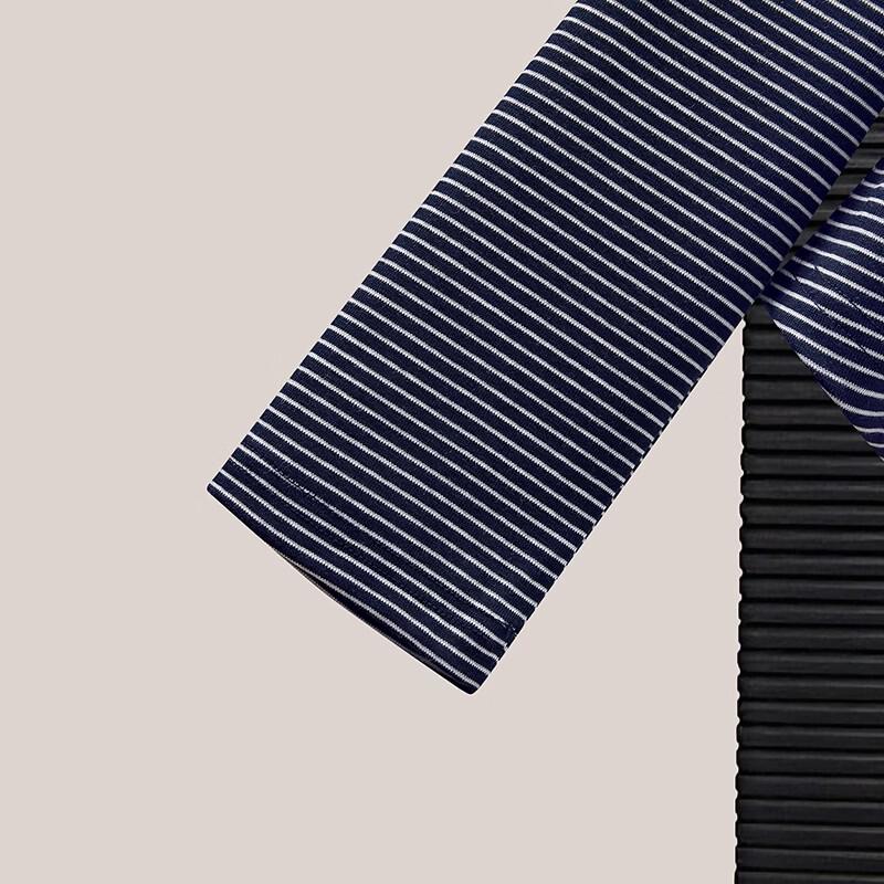 Women's Asymmetric Striped Long Sleeve T-Shirt with Pleated Waist
