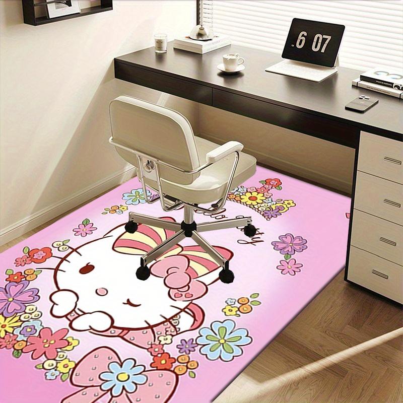 Office Rug Hello Kitty, Floral Crown Anti-Slip Rug, Machine Washable for Living Room, Bedroom, Office, Multiple Sizes, Bedroom Mat, Decorative Mat, Du