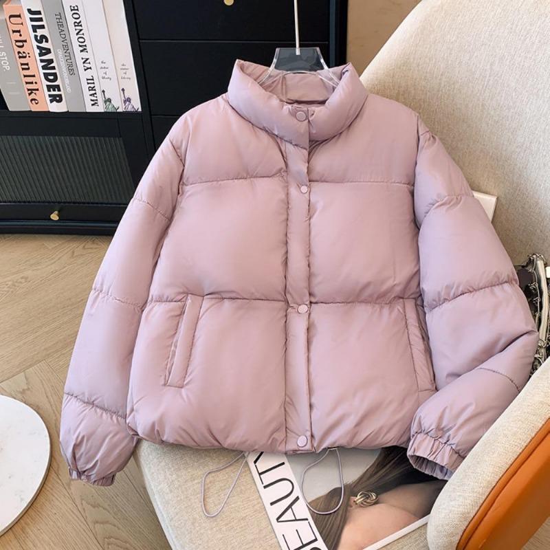 Chaqueta Acolchada Cortavientos de Color Sólido para Mujer Invierno Abrigo Corto Grueso Cálido Parka Esponjosa Tops Vintage