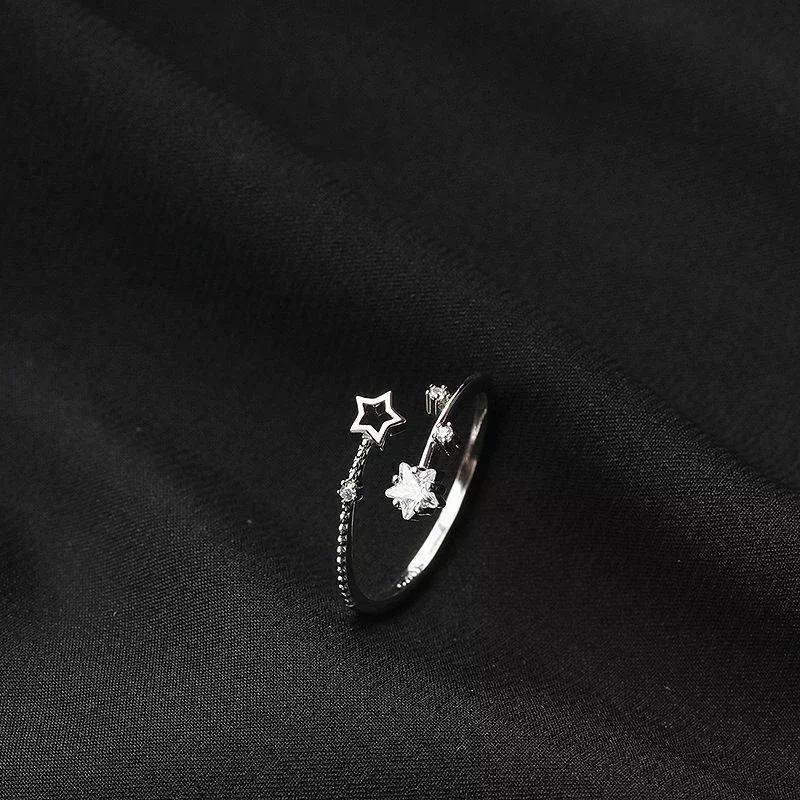 Silver Color Hollow Five-pointed Star Rings For Women Korean Style Opening Adjustable Finger Ring Inlaid Zircon Wedding Jewelry