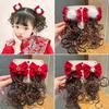 Kids Girl Wig Hair Clip Red New Year Headwear Plush Ball Bow Barrettes Children Hairpins No Harm Baby Headpiece Accessoriess