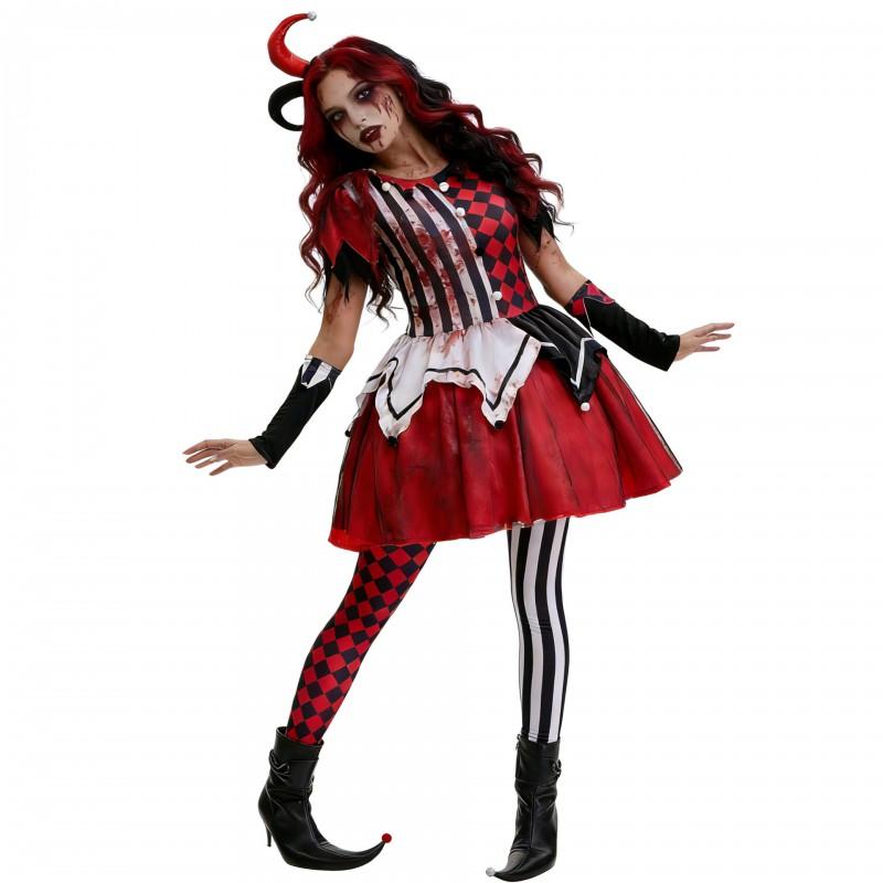 Halloween Clown Costume Kids Adults Circus Themed Dress Set With Headpiece Sleeves Skirt Pants