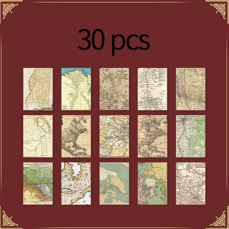 

30 Sheets Vintage newspaper map art decor diary album Background paper Decorative Scrapbooking material paper