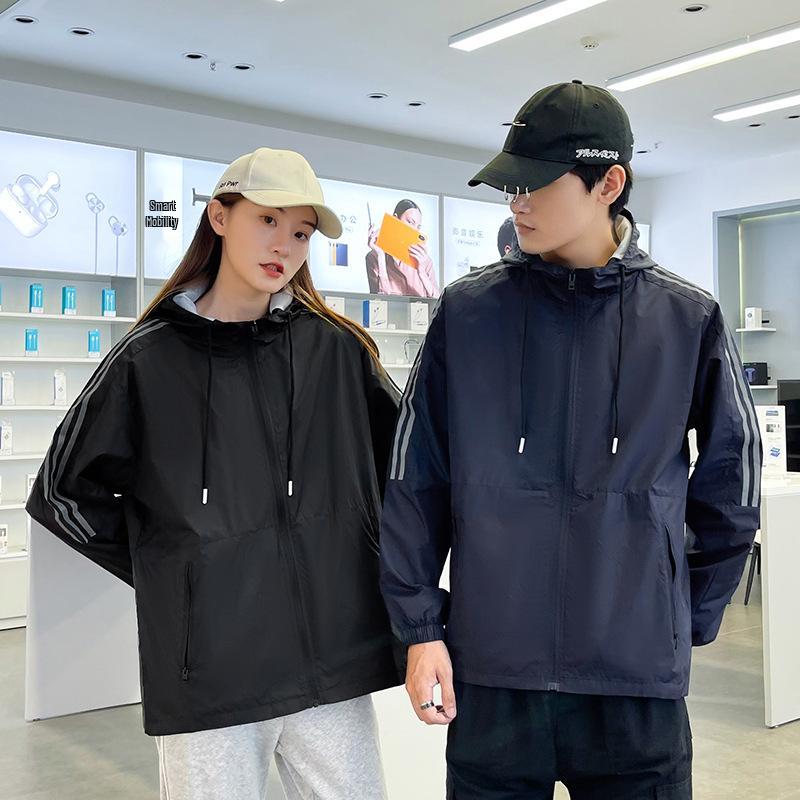 Unisex Korean-Style Hooded Windbreaker for Autumn/Spring - Casual Loose Fit, Plus Size, Ideal for Couples