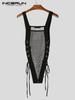 INCERUN Herre Firkantet Krage Ermeløs Mesh Gjennomsiktig Bandasje Slim Jumpsuits Bodysuits