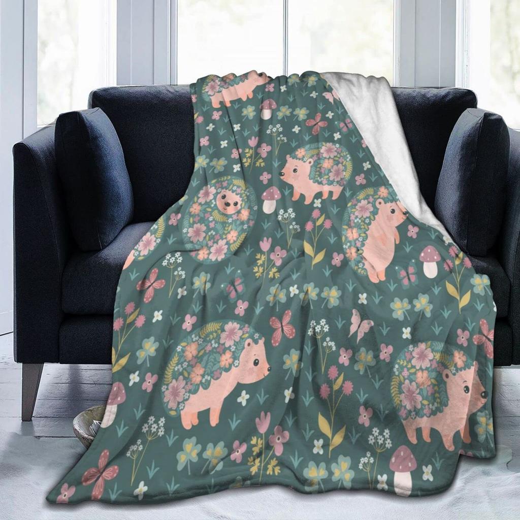 Couverture Hérisson, Couverture Plaid en Flanelle Douce avec Hérisson Super Mignon Cadeaux pour Fille Femmes Amateurs d'Hérissons Couverture pour Canapé Lit