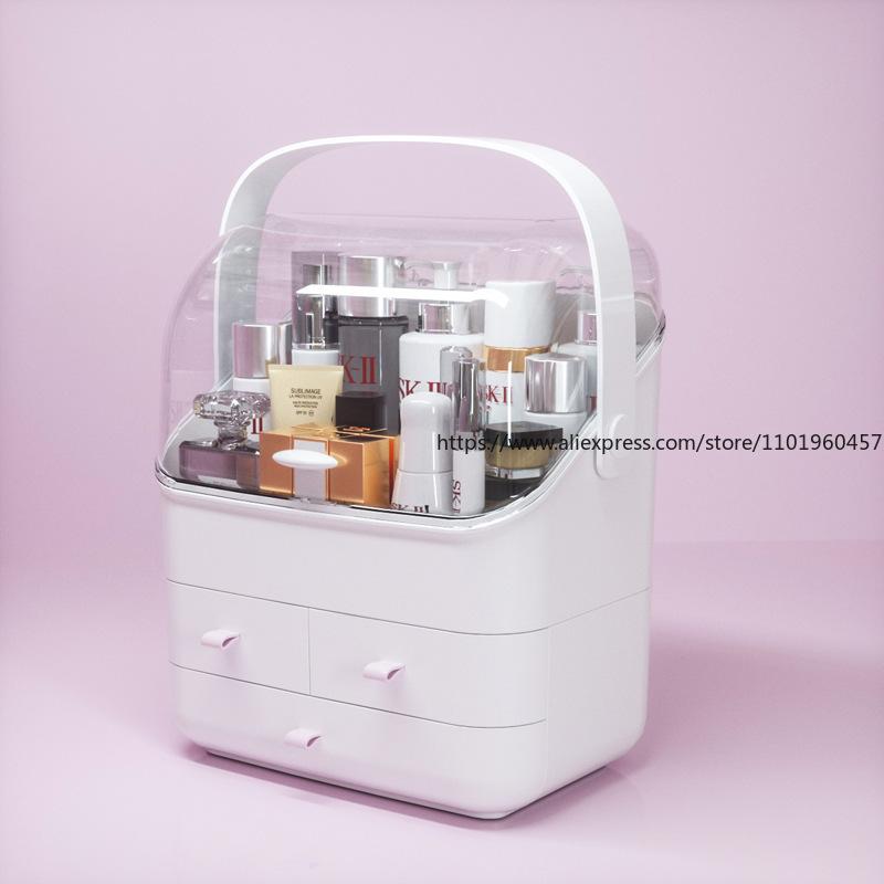 Multi-Functional Transparent Cosmetic Storage Box Handheld Drawer Organizer with Dividers Home Vanity Skincare Case