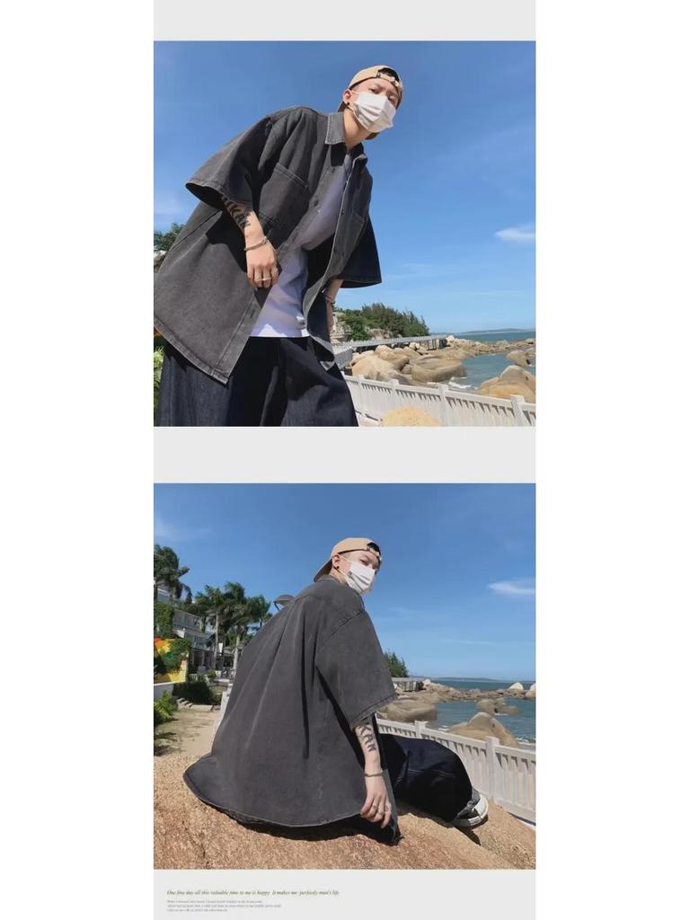 Herren Kurzarm Sommer Arbeitskleidung Denim Hemd - Trendiger Japanischer Hongkong Stil