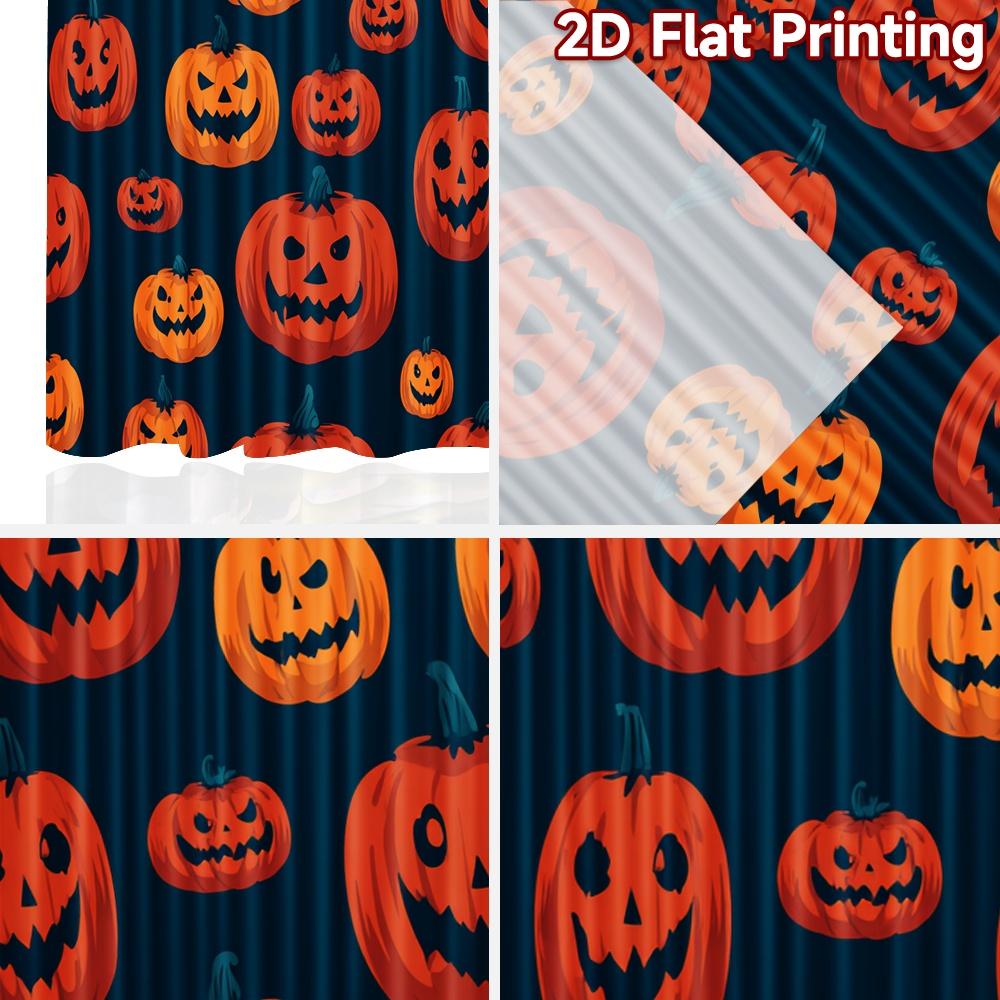 Set Of 2 Flat Printing Curtains Without Rod Halloween Haunted House Easter Holiday Durable Polyester Fabric Curtain