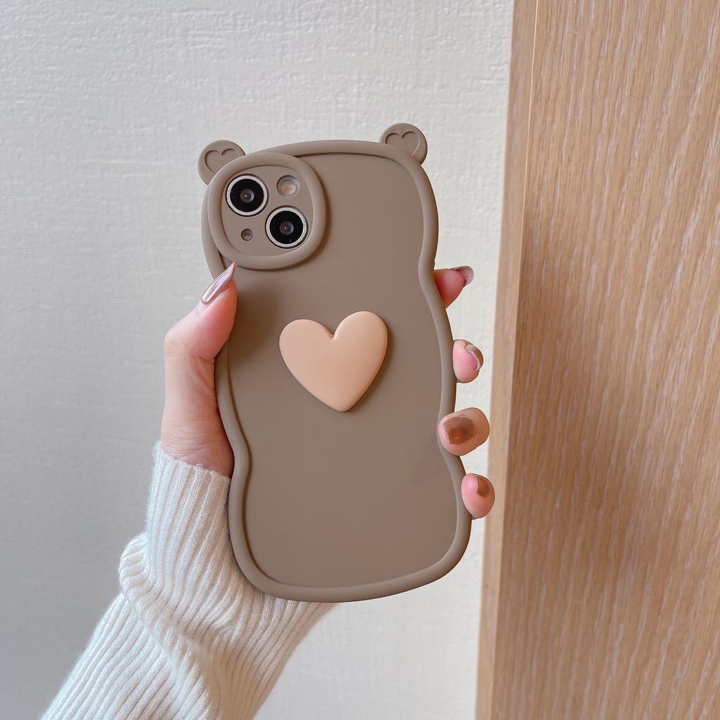 Bear Ears 3D Heart Compatible with iPhone 16 Pro Max Apple 17 Phone Case 15/14 Matte Soft Case