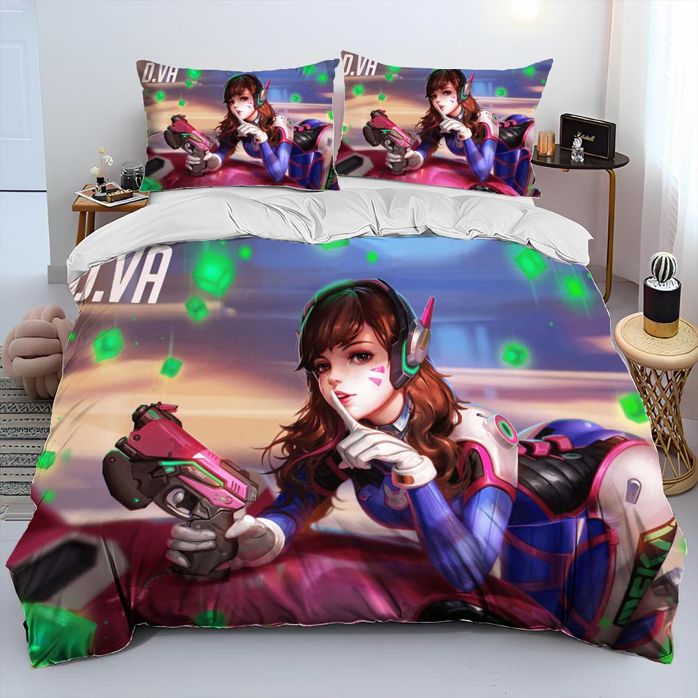 

3D OW Overwatch Game Gamer DVA Одеяло Комплект постельного белья, пододеяльник Постельный комплект Одеяло Чехол Наволочка, Комплект постельного белья размера King Queen Size для детей EU Twin 135x200cm
