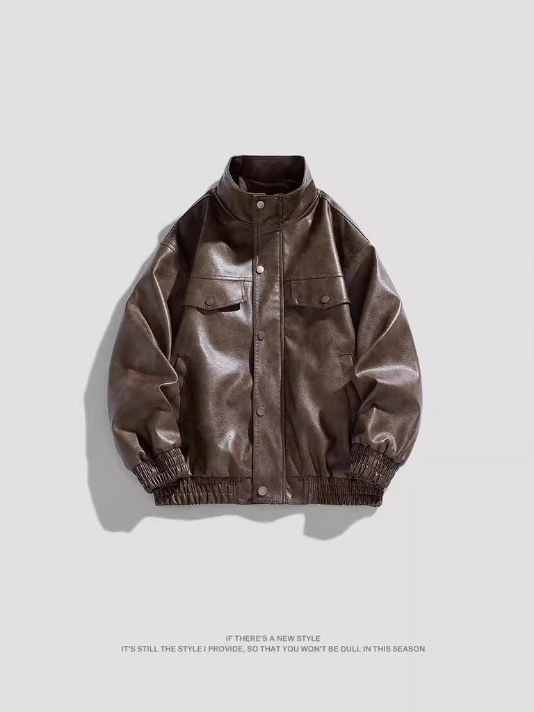 American PU leather jacket men's jacket spring and autumn new stand-up collar locomotive clothing versatile trend explosive jacket men