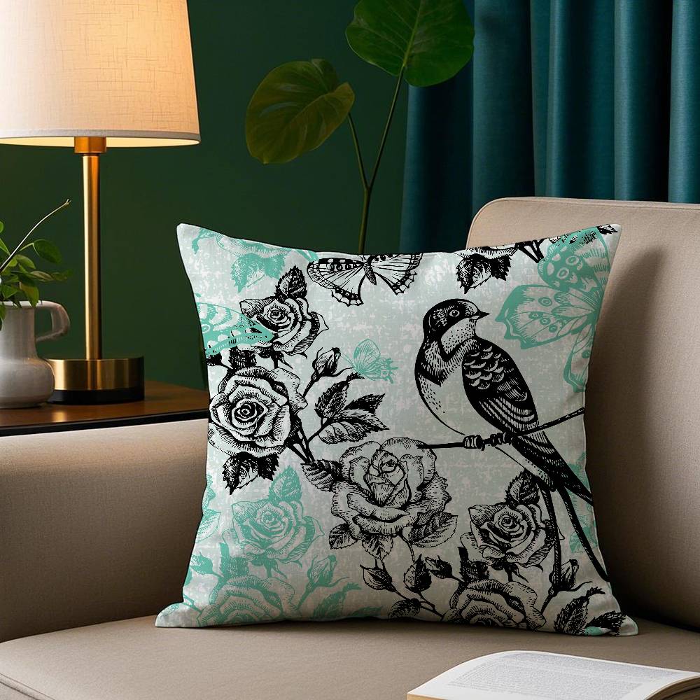 Birds Butterflies  Flowers Pillow Case Short Plush Print Cushion Cover Square Throw Pillow Covers Sofa Home Decor