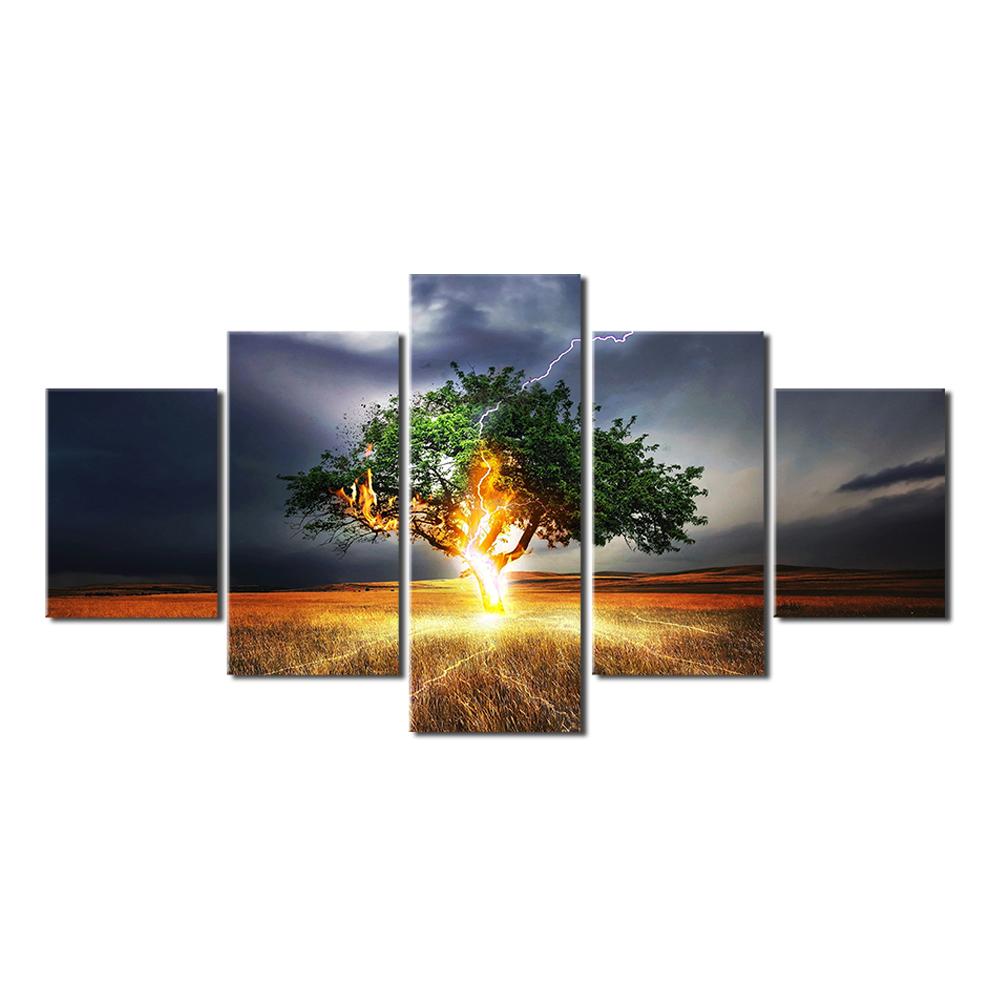 5 template high-definition printing tree thunder canvas picture living room decoration unique landscape wall crafts
