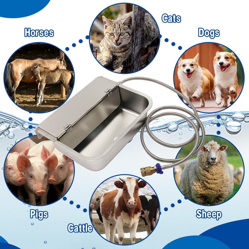 Stainless Steel Wall Mount Auto Fill Dog Water Bowl Automatic Float Valve Pet Water Trough with Flip Cover Large Capacity