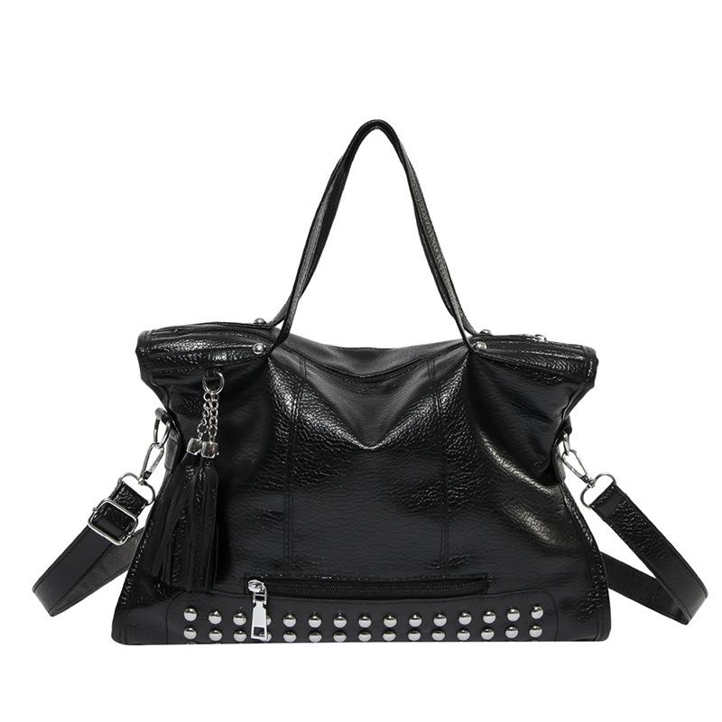 

Fashi tassel Women handbag Large Capacity PU Leather Ladies Soft Big Totes With tassels lady Messenger Shoulder Bag bolsos чёрный