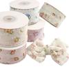 Double Velvet Lace Trim Fabric 1.50in×10 Yard Chiffon Tape Bouquet Ribbons DIY Gift Wrapping Cake Packaging Ribbons for Crafts