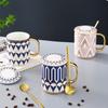 British Style Mug Couple Pair Cup Ceramic Water Cup Office Mug Coffee Cup High-End Covered Souvenir