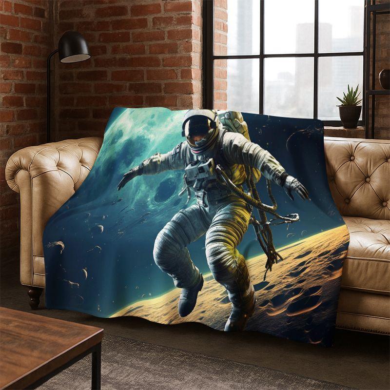 Cartoon Astronaut Universe Spaceman Outer Space Flannel Blanket Soft Warm Throw Blanket for Bedroom Living Room Bed Travel kids