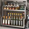 2/3 Layer Seasoning Organizer Carbon Steel Seasoning Bottle Rack with 4 Hooks Countertop Organizer Multi-Function for Kitchen
