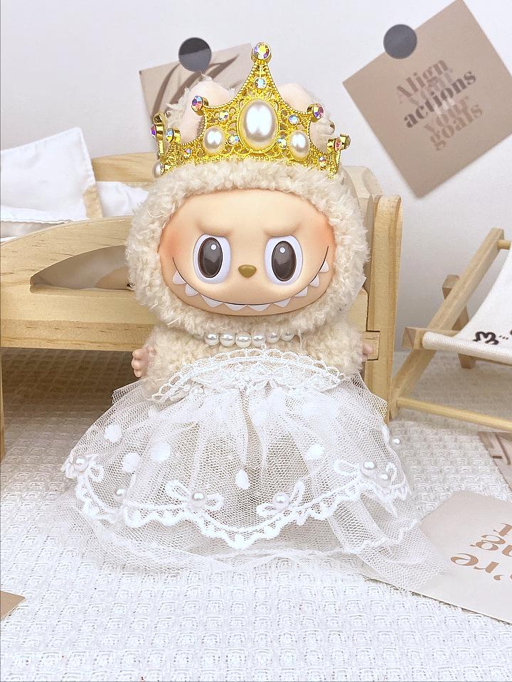 17cm Labubu Doll Formal Wedding Attire: Silicone Couple Dress & Suit
