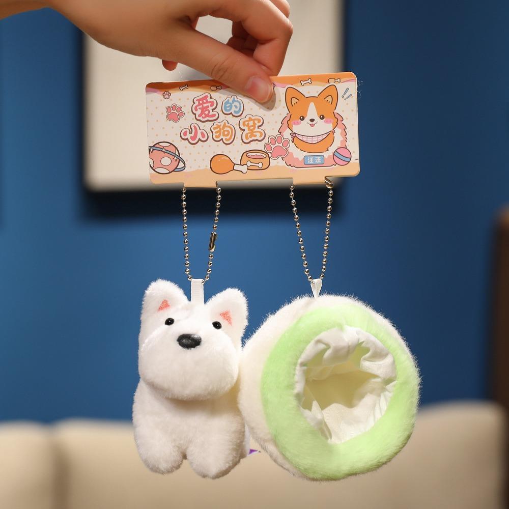 Bag Charm Puppy Nest Plush Keychain Puppy Dolls Schnauzer Plush Pendant  Kids Toy
