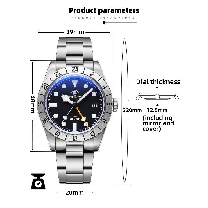ADDIESDIVE Hot Sale GMT Quartz Watch Stainless Steel Bubble Mirror Glass BGW9 Super Luminous Men's Watches AD2035 NEW Waterproof