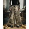 New Distressed Leopard Print Wide-leg Jeans for Men, Casual and Trendy Loose-fitting Trousers