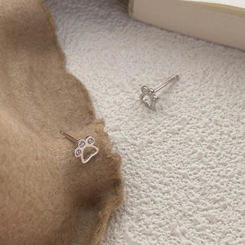 S999 Sterling Silber Katzenpfoten Ohrstecker für Damen - Niedliches, Schlichtes und Elegantes Design Pure Silver gray
